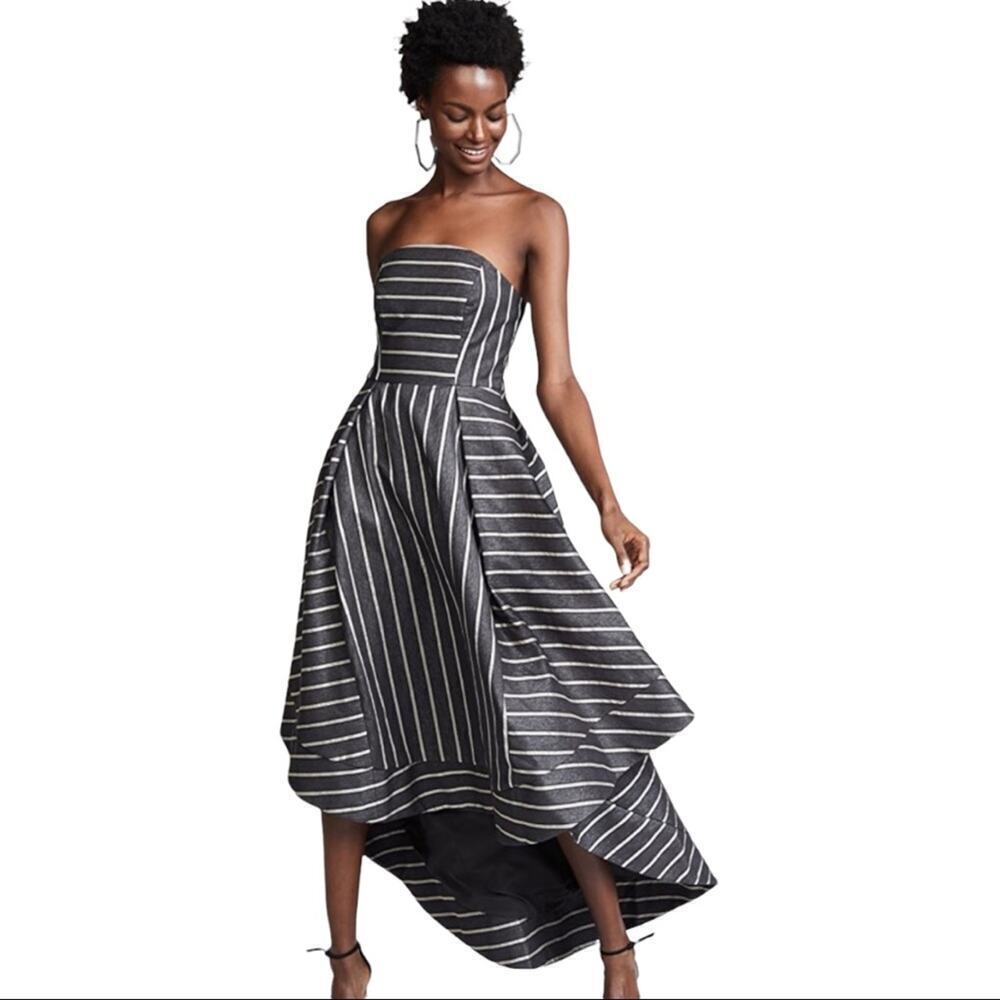 NWT C/MEO Collective Moments Apart High Low Stripped Cocktail Party Gown Size M